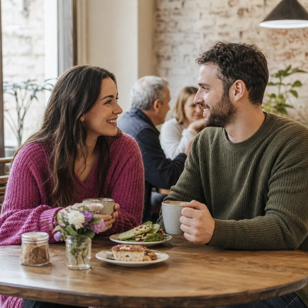 Christian singles sharing coffee in a relaxed public café